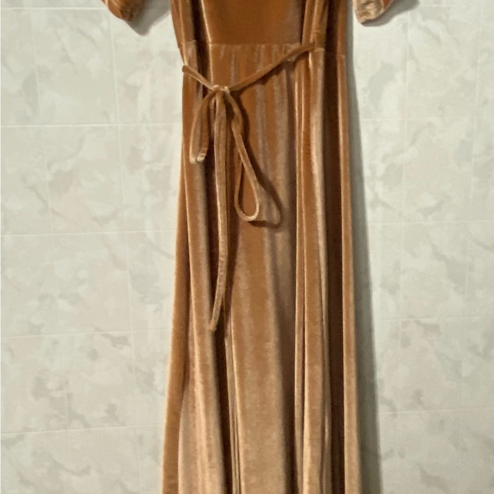 Elegant Velvet Tan Dress